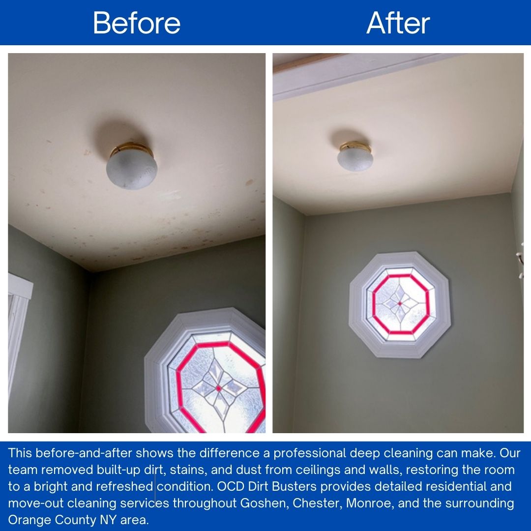 Before and after wall cleaning in Goshen NY by OCD Dirt Busters